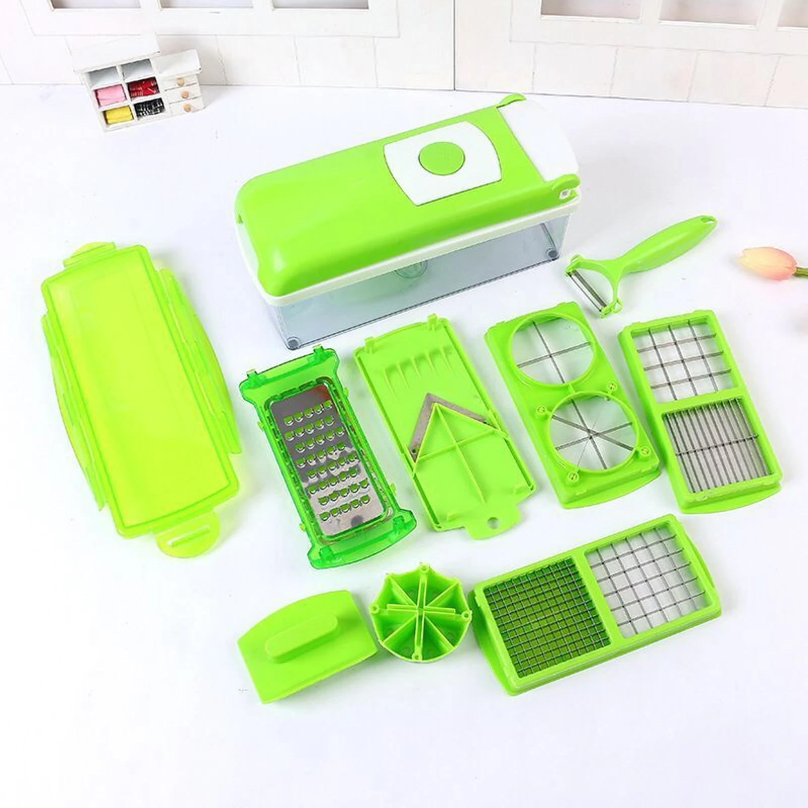 Multifunctional Vegetable Cutter Set 13 Accessories Vegetable Slicing Tool Green Vegetable Shredder for Kitchen