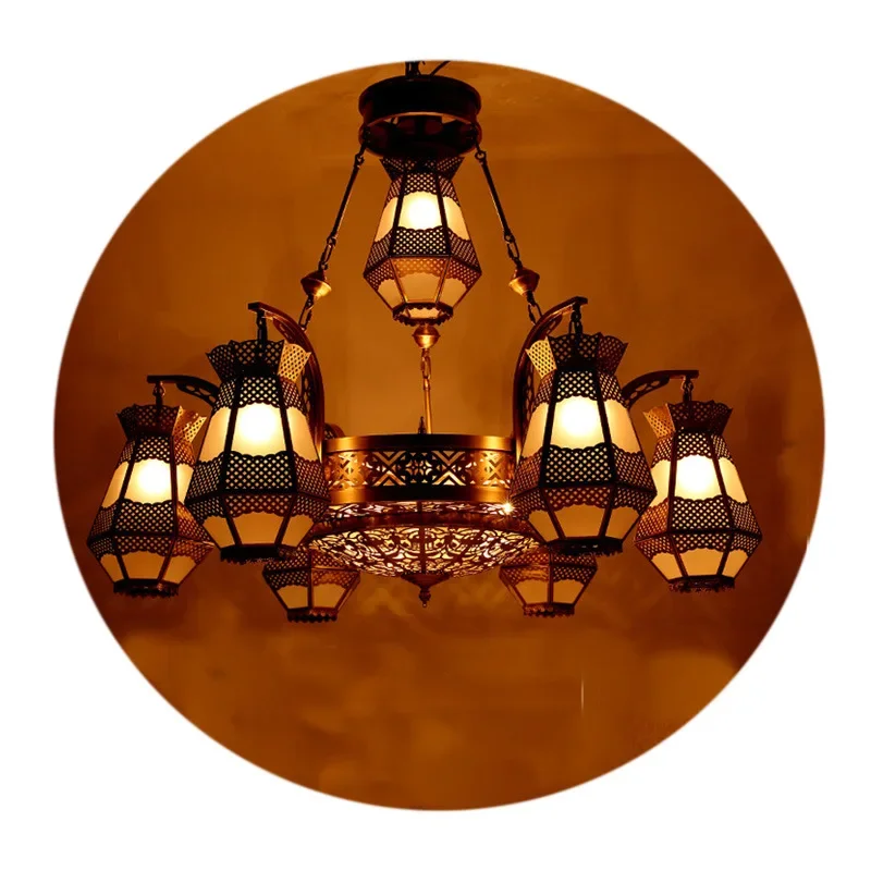 

European chandelier LED living room retro dining room bedroom glass matte lamp, Arabic style