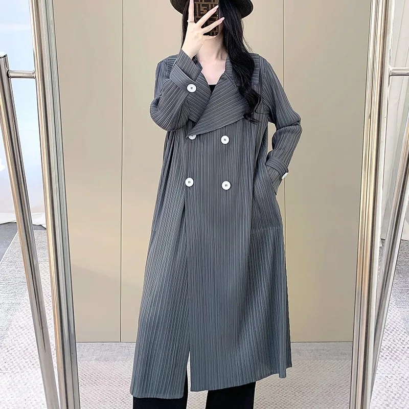 Miyake Geplooide Jas Herfst Nieuwe Trenchcoat Lange mouwen Tops De Lange Sectie Commuter Outerwears Dameskleding Overjas