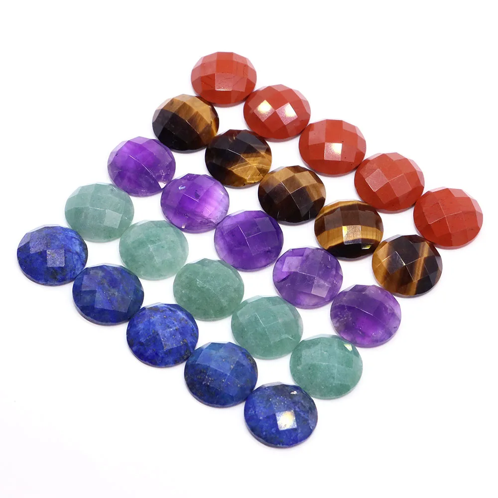 16mm Faceted Round Cabochon Flat Back Beads Natural Stones Crystal Cameo Spacers for Jewerly Making DIY Necklace Pendants Rings