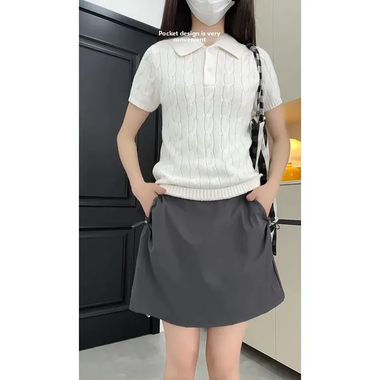 تنورة قصيرة رمادية أمريكية عالية الخصر للنساء صيف 2025 جديدة للأنشطة الخارجية والترفيهية نصف تنورة مضادة للكشف بأسلوب ملابس ا...