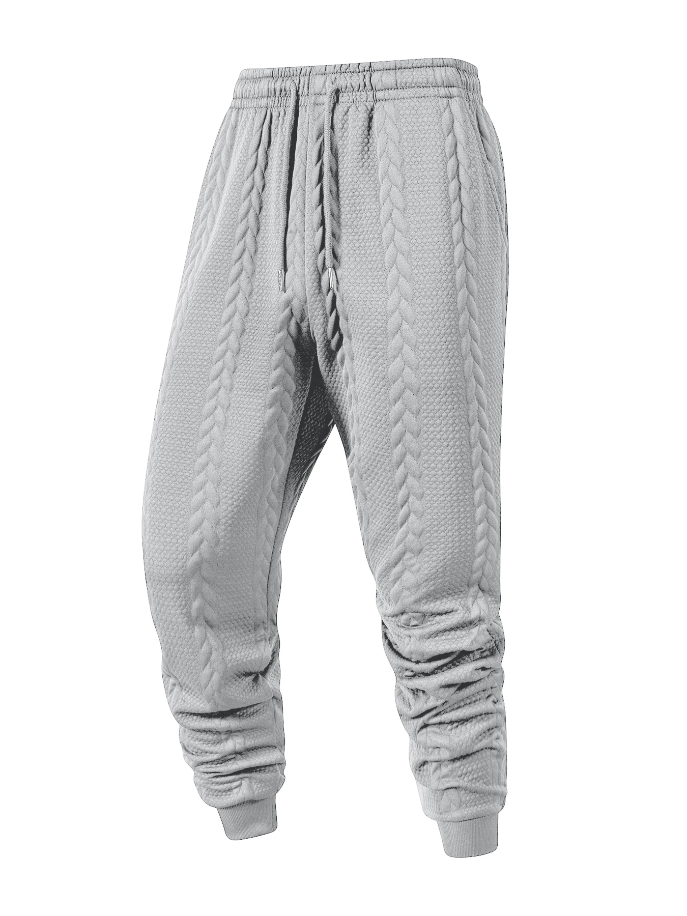 กางเกงวอร์มผ้าถักแจ็คการ์ดผู้ชายสีทึบลำลองกางเกงลายเรขาคณิตฤดูใบไม้ผลิฤดูใบไม้ร่วงกางเกงกีฬาเชือกรูดที่อบอุ่น