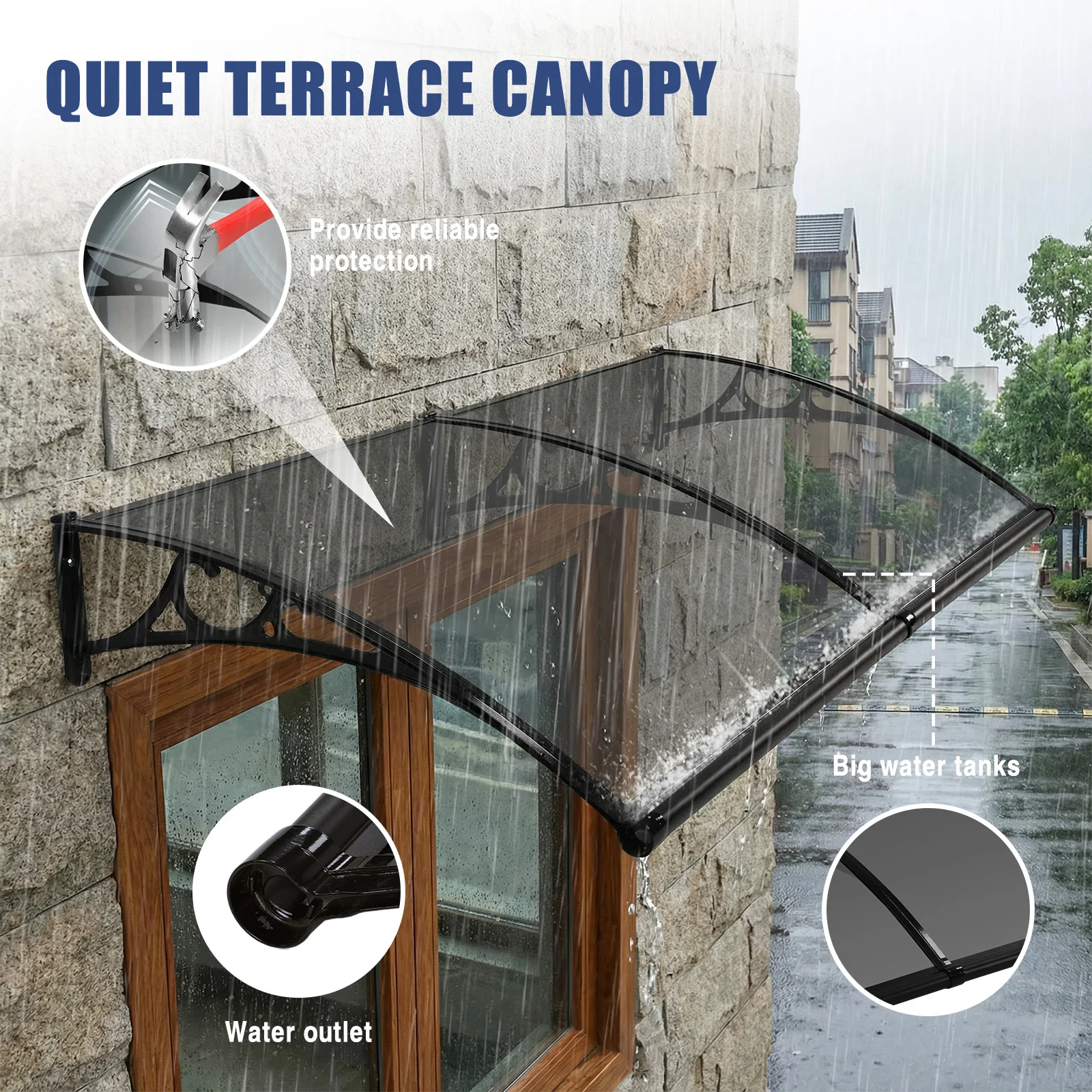 

Навес для входной двери с кронштейном из алюминиевого сплава, навесы над дверью с дренажной системой для защиты от дождя, снега и солнца