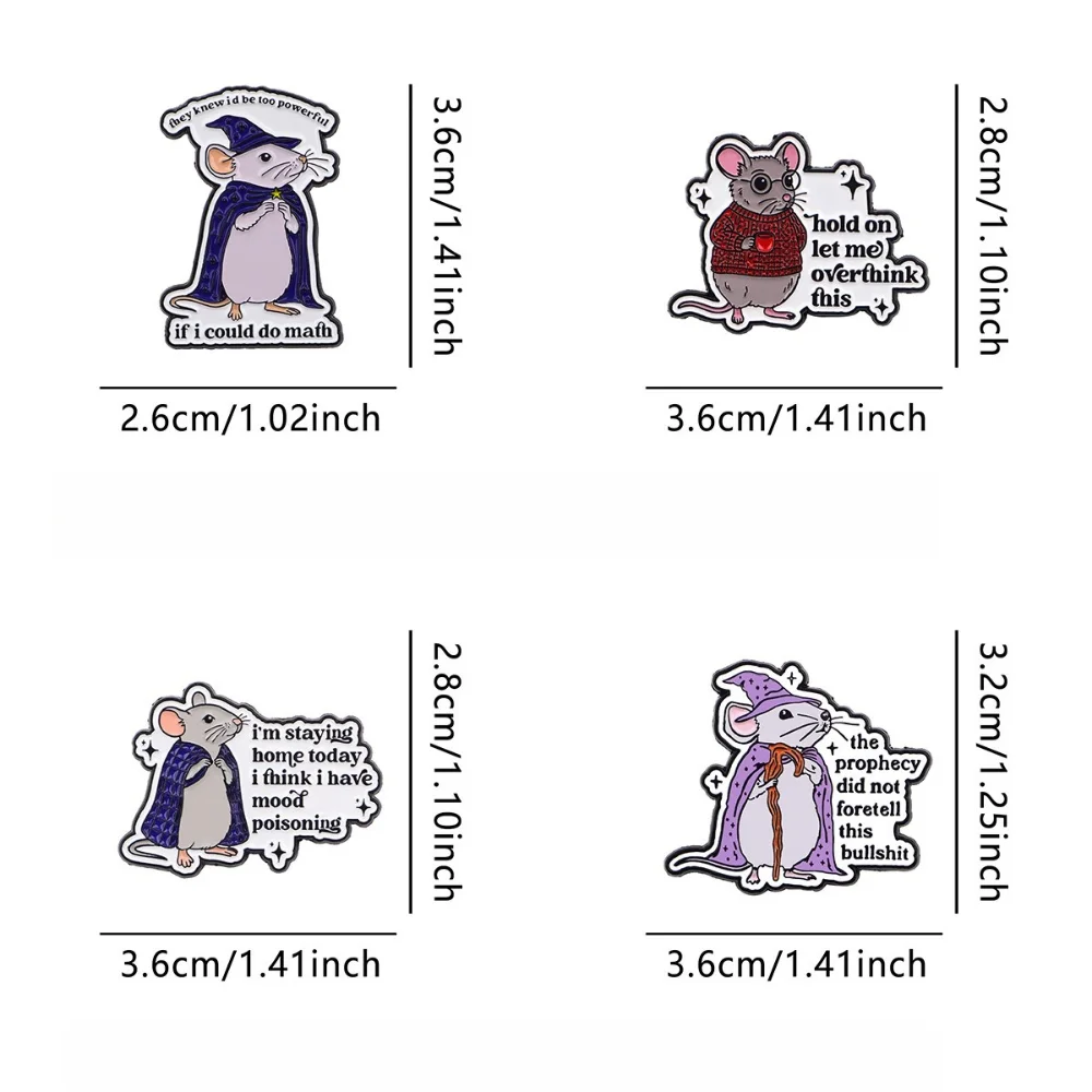 Funny Wizard Mouse Brooch Fun Staged Literary Mouse Quotes Brooches Creative Text Emoticon Bag and Clothing Decoration Clip