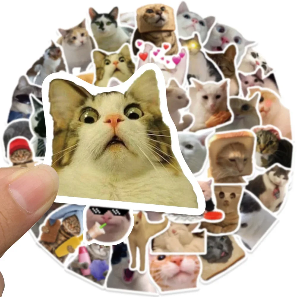 50PCS Cute Meme Animal Cat Kitty Stickers Skateboard Guitar Suitcase Freezer Motorcycle Classic Toy Decal Funny Sticker