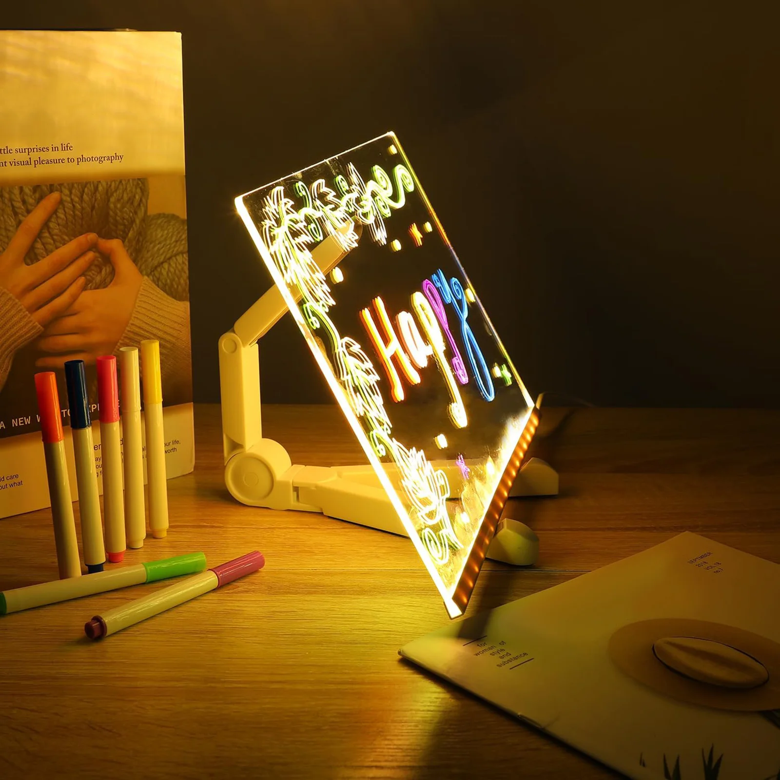 LED-Notiztafel mit Nachtlicht, bunt, 7 Stifte, DIY-Acryl-Nachrichtentafel, Kinder-Zeichenbrett für Kinder, Geburtstagsgeschenk