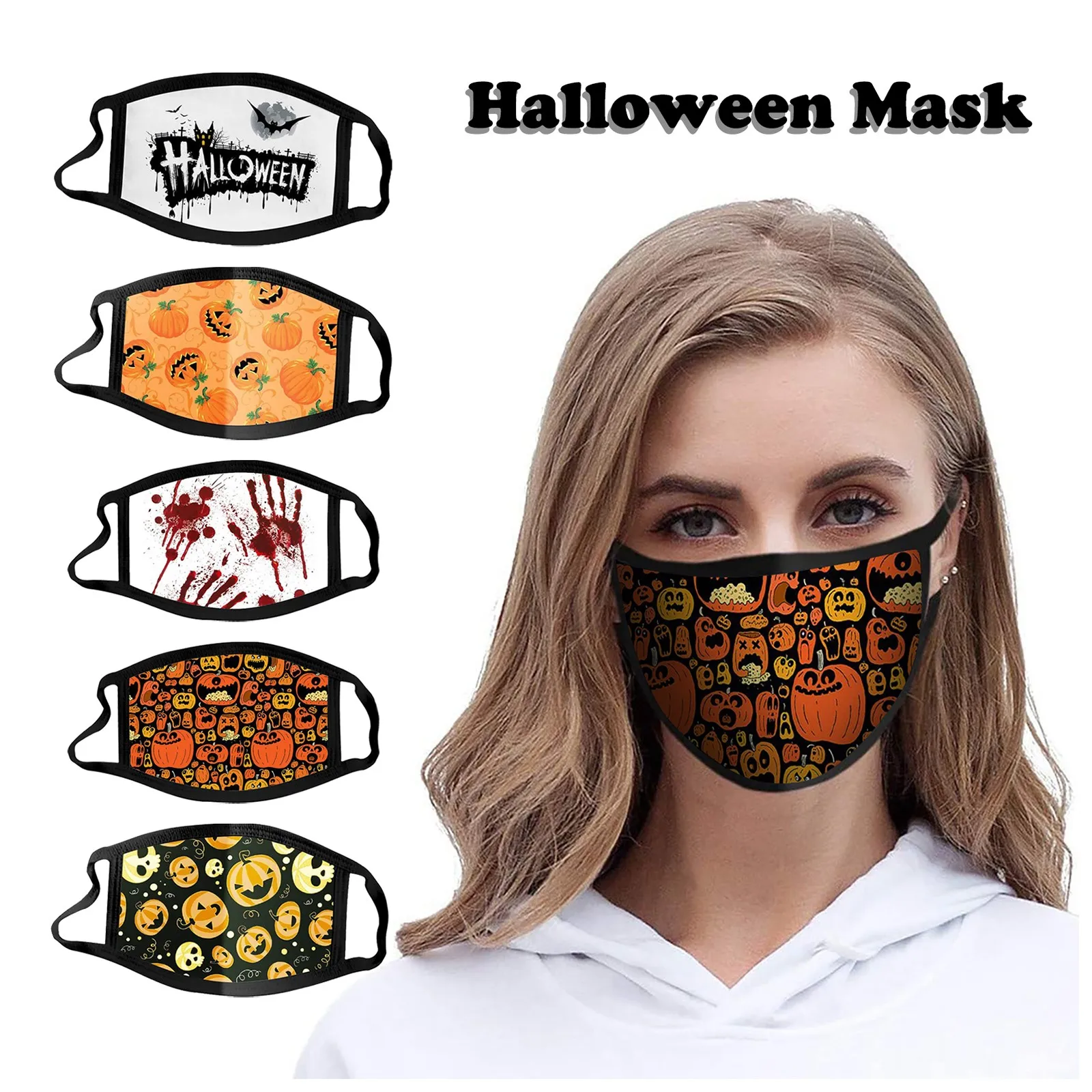

Halloween Fashion Print Masks Windproof Anti-spitting Face Mask Washable Reusable Festival Party Costume Decoration Accessories