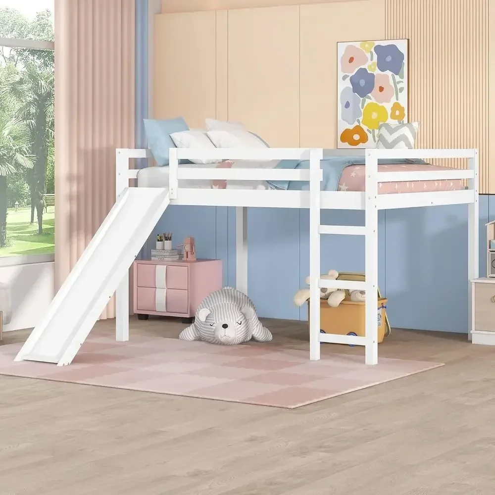 Upscale Slide-Equipped Bunk Beds, Ladder Accessible, Suitable for Kids, Unisex White