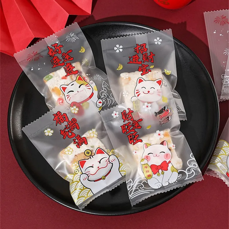 100Pcs Lucky Cat Pattern 2026 Chinese New Year Snowflake Crispy Packaging Baking Cookie Machine Sealed Candy Gift Bags - view 5