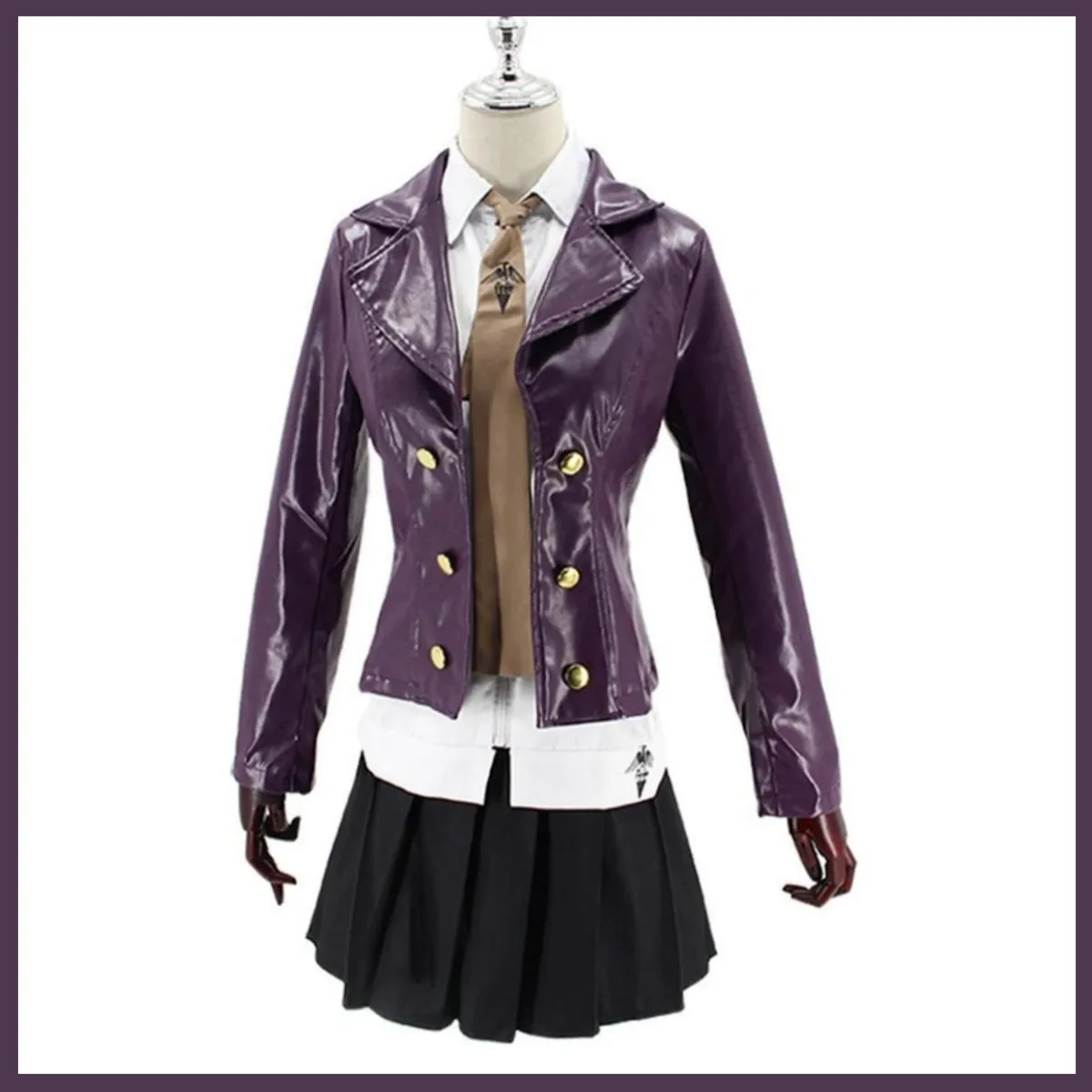 Game Danganronpa: Trigger Happ Kirigiri Kyoko Cosplay Costume PU Coat JK Uniform Skirt Wig Adult Woman Cute Campus Suit