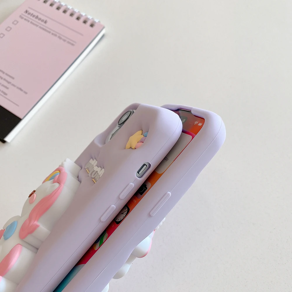 Nette 3D Cartoon Regenbogen Einhorn Pferd Weiche Silikon Halterung Fall Ständer Halter Abdeckung Für iPhone 17 16 Plus 15 14 13 12 Pro Max – Detail 6