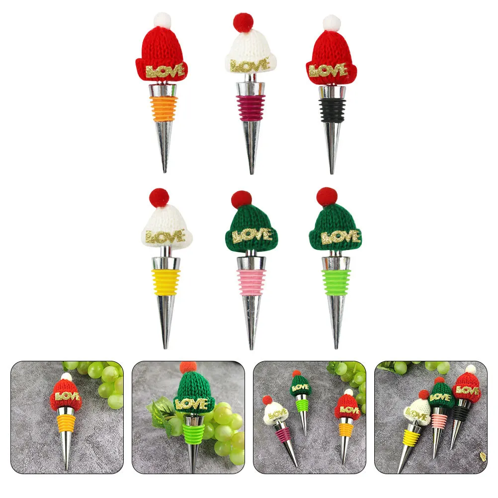 

6Pcs Reusable Xmas Wine Bottle Stoppers Christmas Decorative Beverage Bottle Plugs Party Accessories Wine Stoppers