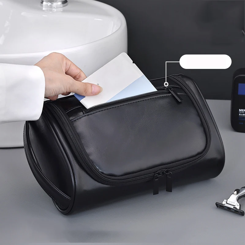 New PU Leather Storage Hnadbag Women Men Solid Color Makeup Bag High End Large Capacity Waterproof Portable Travel Toiletry Bag