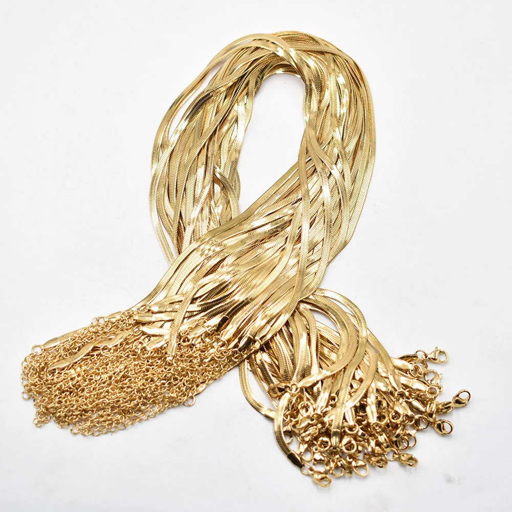 Wholesale 3mm gold colour stainless steel Snake Chain Necklace Rope 40cm+5cm Chain Lobster Clasp DIY Jewelry Accessories 20pcs