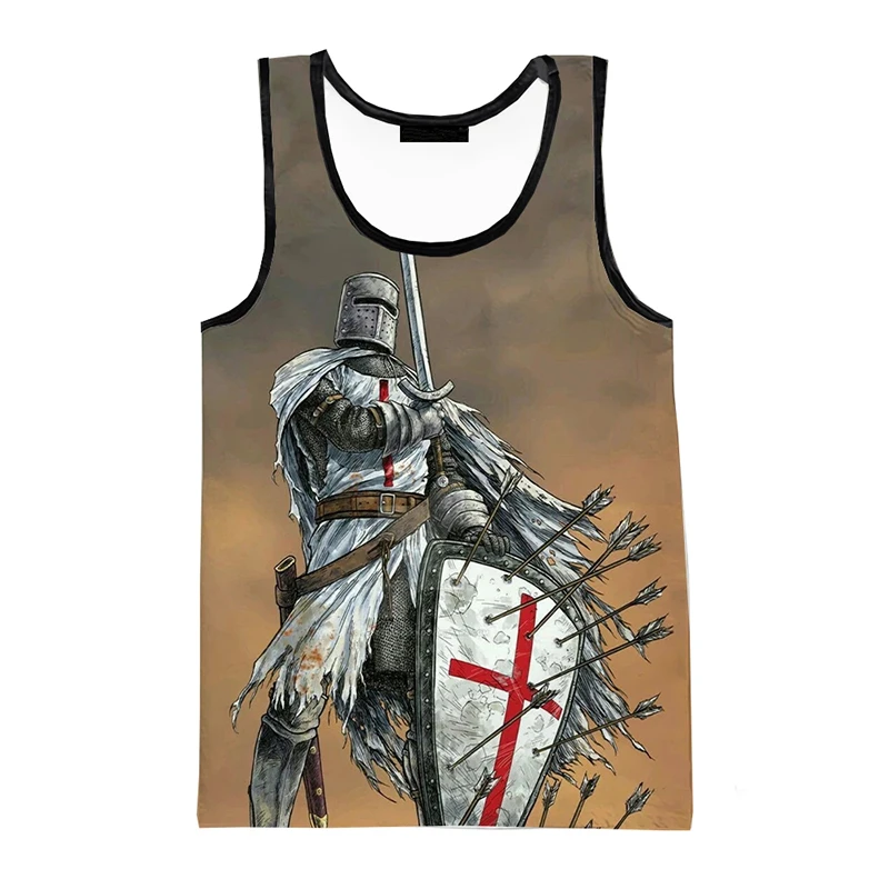 Game Knights Templar Print Tank Tops Men Clothing Summer Vest Casual Quick Drying Sports Sleeveless Hip Hop Oversized Gym Tops