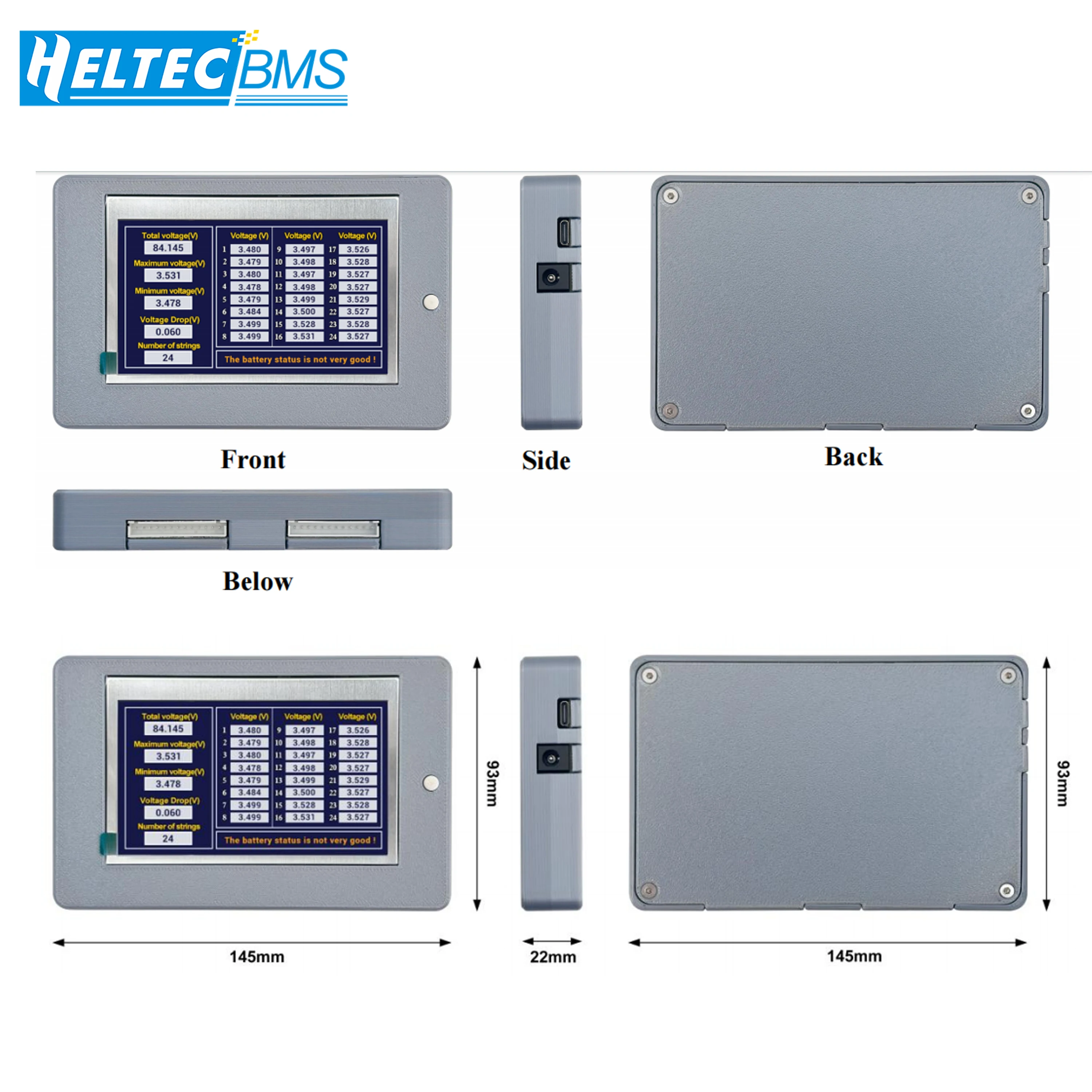 Heltec  Digital Battery Voltage Meter 1-24S for NCM/LFP/LTO with PH2.0 Connector Real time display  Battery Voltage checker