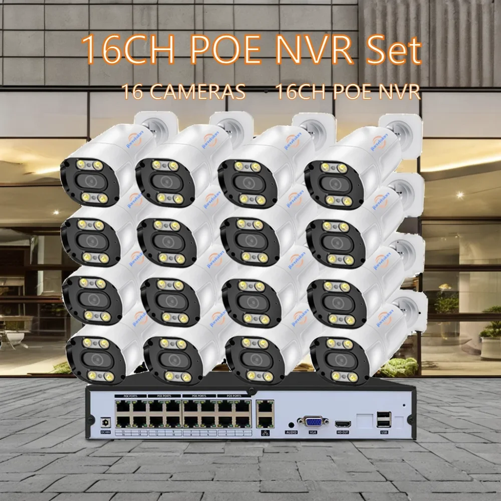 젠비전 16채널 4MP POE 불릿 IP 카메라 시스템 (실내 및 실외용, NVR 데이터 저장 옵션 포함)