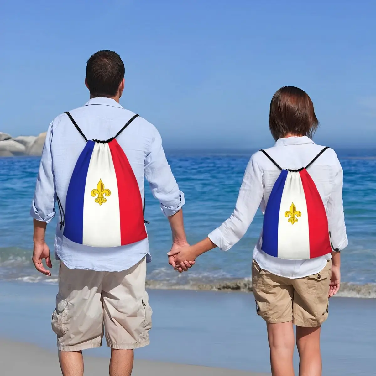 Sac à dos de rangement de fleur de lys français personnalisé pour hommes et femmes, sacs à cordon de proximité, léger, sport, salle de sport