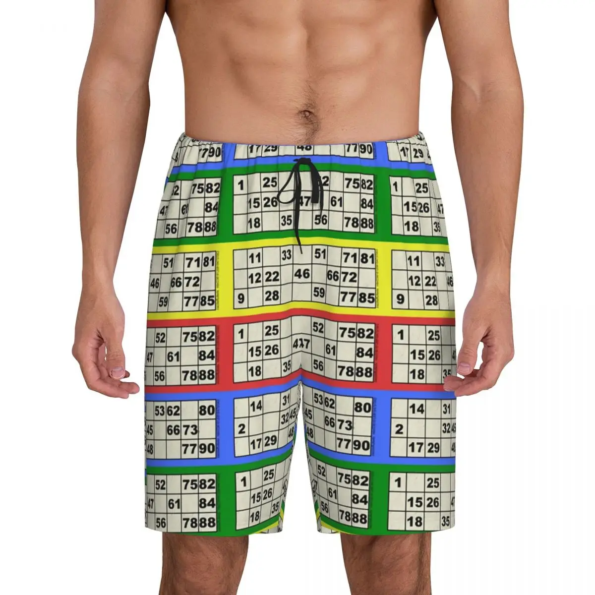 Pijama con estampado personalizado para hombre, pantalones cortos de juego de papel de Bingo de 90 bolas, ropa de dormir con bolsillos