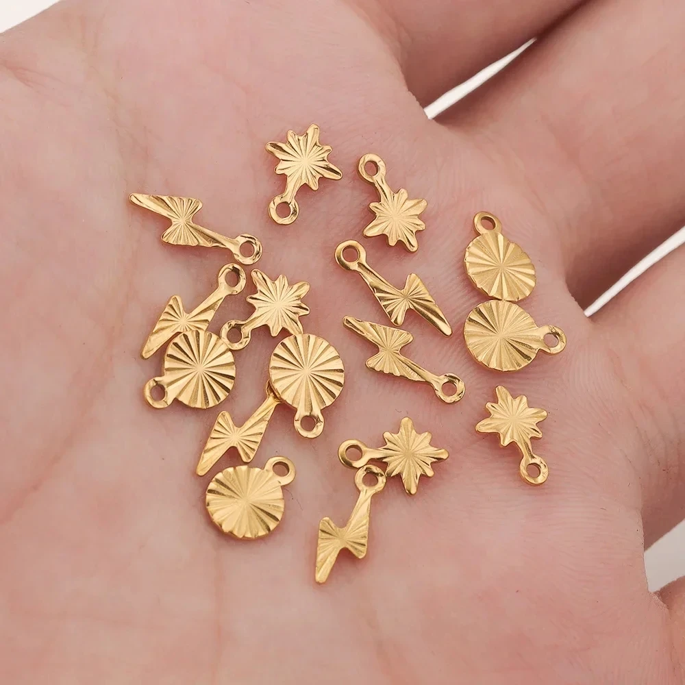 50pcs Stainless Steel Small Snowflake Round Lightning Charms Gold Plated Charm Jewelry Making DIY Jewellry Supplies Parts Bulk