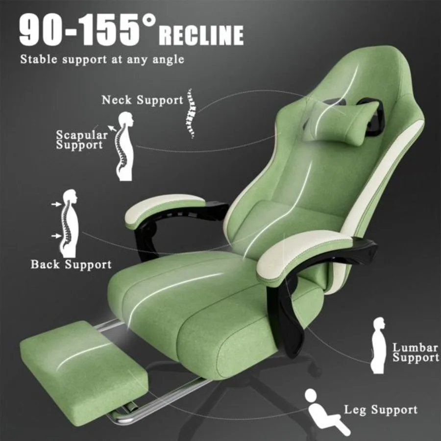 Ergonomic Gaming Chair with Pocketed Spring Cushion Breathable Fabric Computer Chair with Footrest Adjustable Lumbar Support Vi