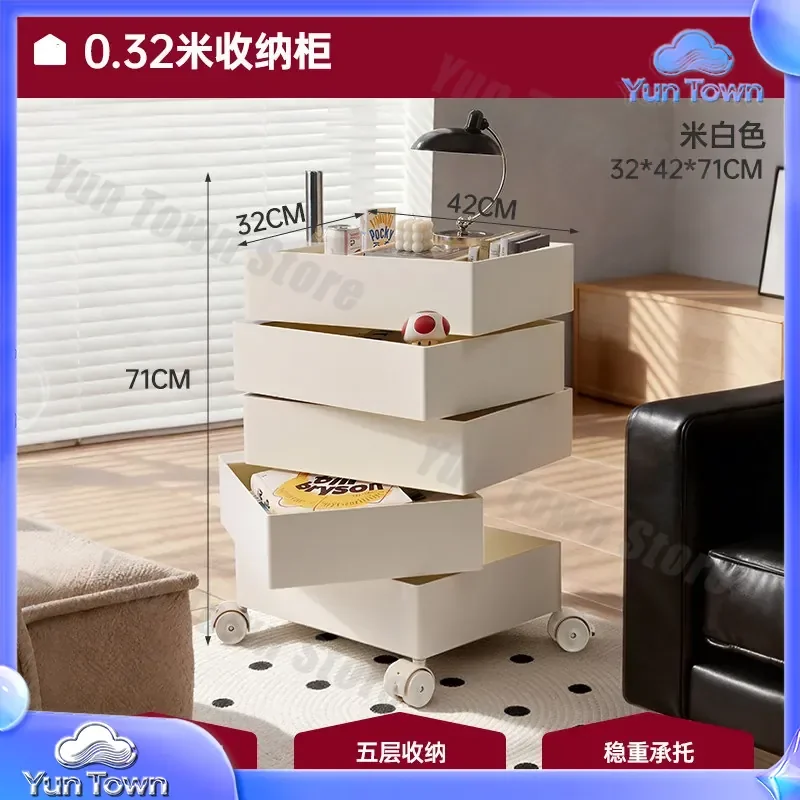 for Living Room Trolley Side Storage Cabinet Mobile Bedside Table Cosmetics Snacks Organizer Under Table Storage Side Cabinet