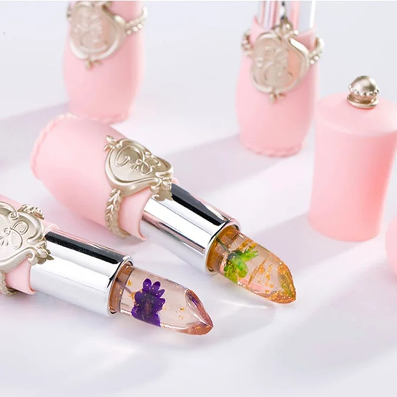 Lápiz labial transparente de flores de 6 colores, hidratante duradero, palitos de gelatina de cristal, bálsamo labial que cambia de Color y temperatura, cuidado de los labios