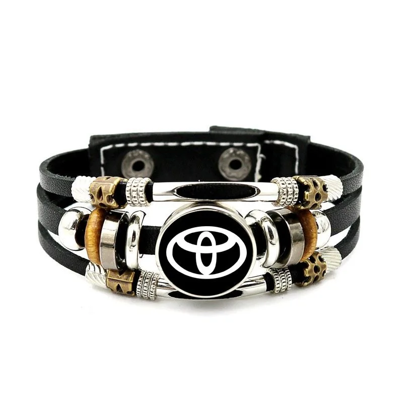 

Retro Adjustable Toyota Car Logo Leather Double Side Hand Made Rope Bangles for Toyota Hilux Aygo Yaris Corolla Camry Rav4 CHR