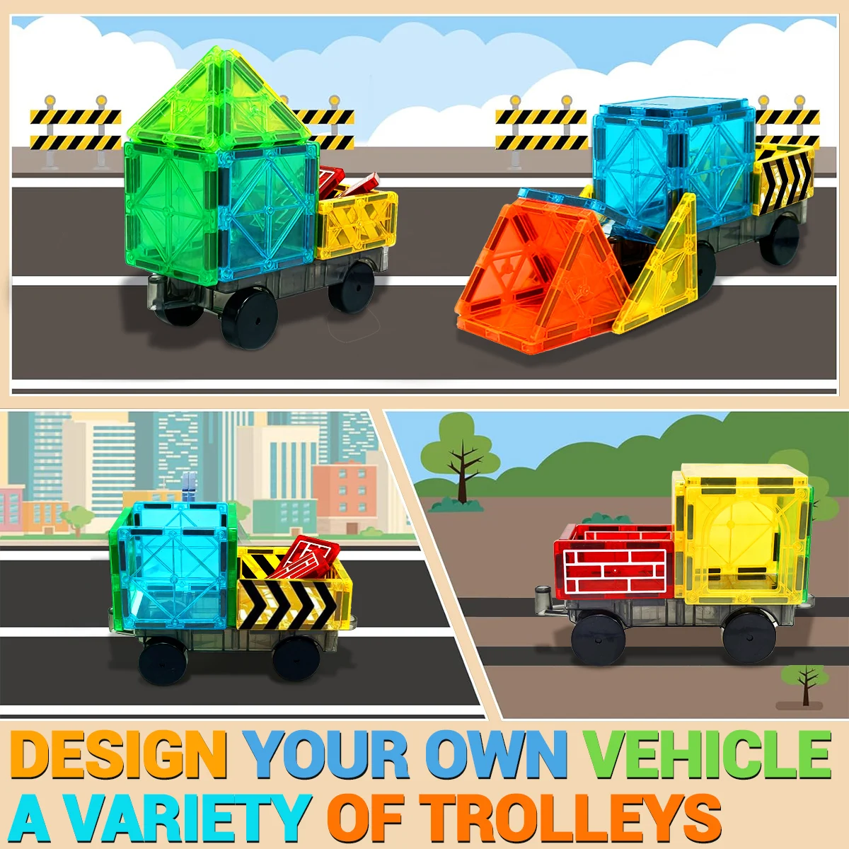 Magnetische Bausteine Set mit Auto-Montagespielzeug Magnetisches Montessori-Lernspiel Spielzeug für Kinder Jungen Mädchen Geschenke