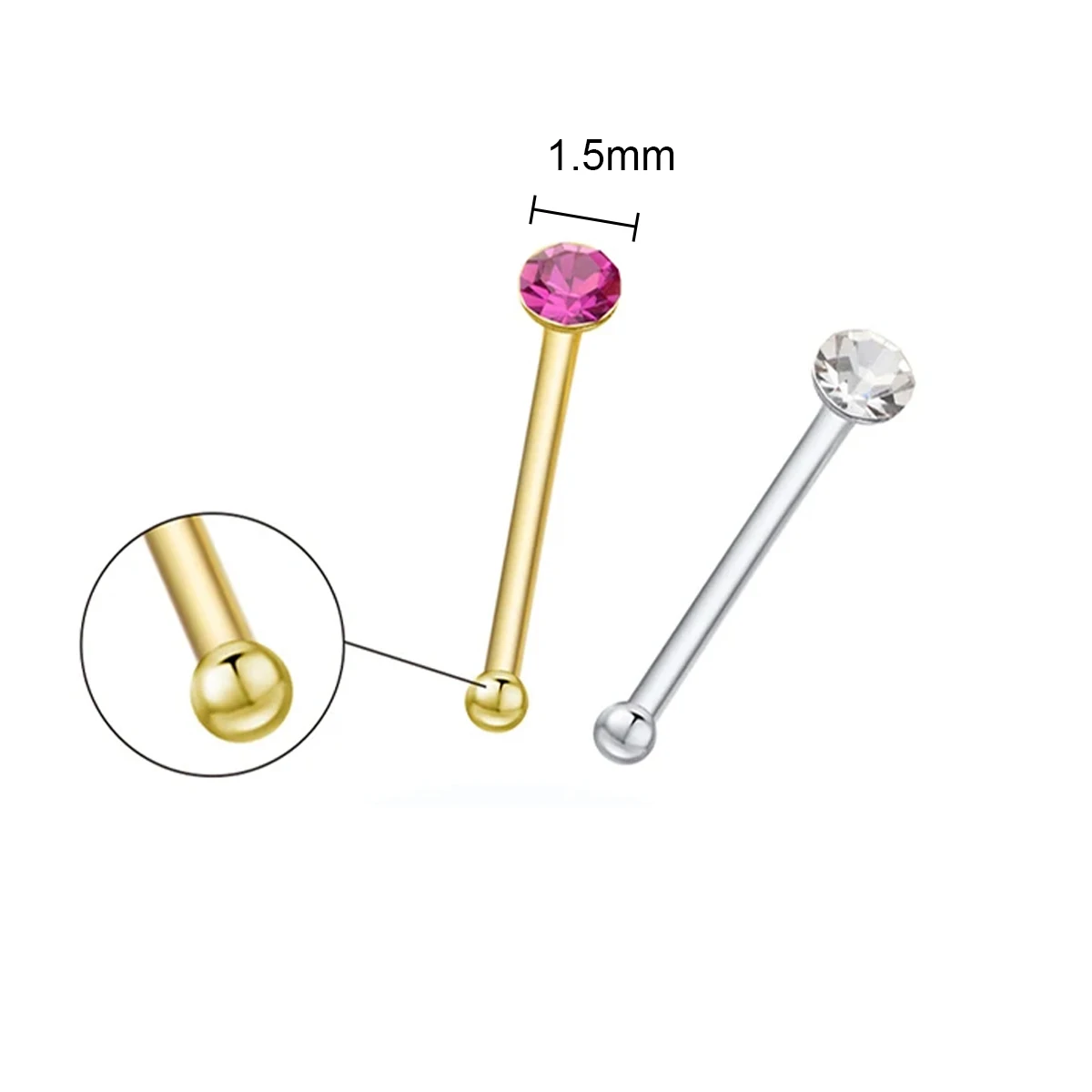 1.5mm Different Crystal Color Piercing Tiny Nose Stud For Women Sterling Silver 925 Jewelry Nez Pircing Nariz Joyería Corporal