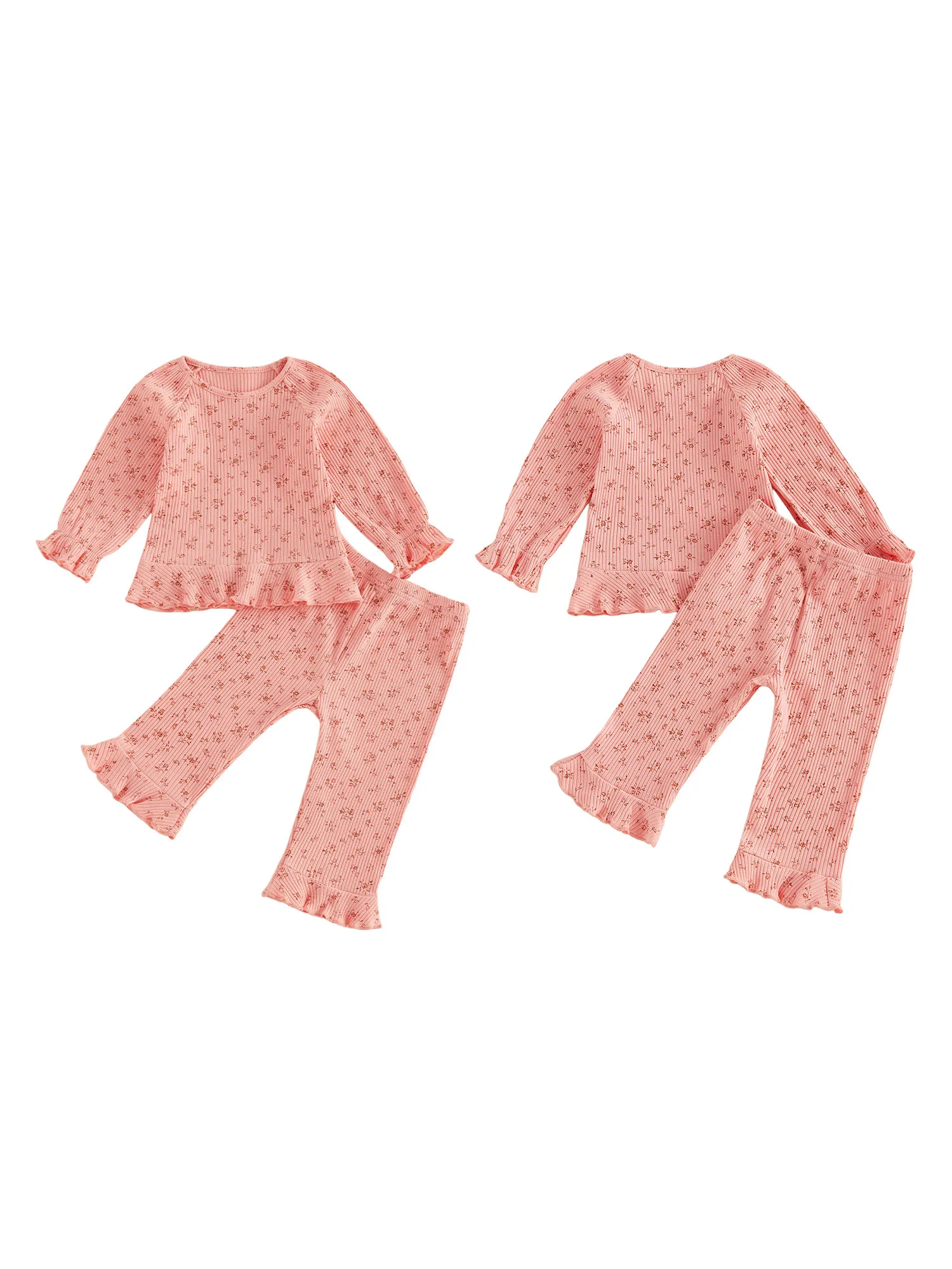 

Adorable Infant Girls Autumn Ensemble Stylish Flower Patterned Ribbed Sweater with Matching Trousers 2-Piece Suit