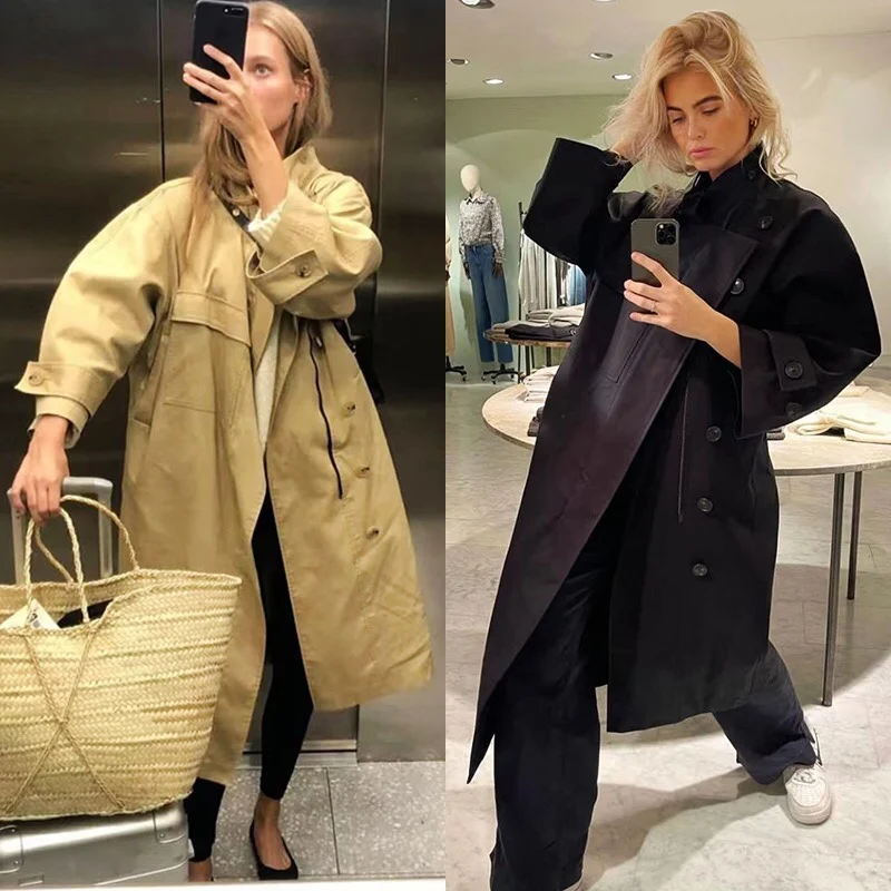 

Nordic Autumn Long Straight Sve Stand Collar Pure Color Commuter Coat Women's Long Coat Outerwear Cotton 00%