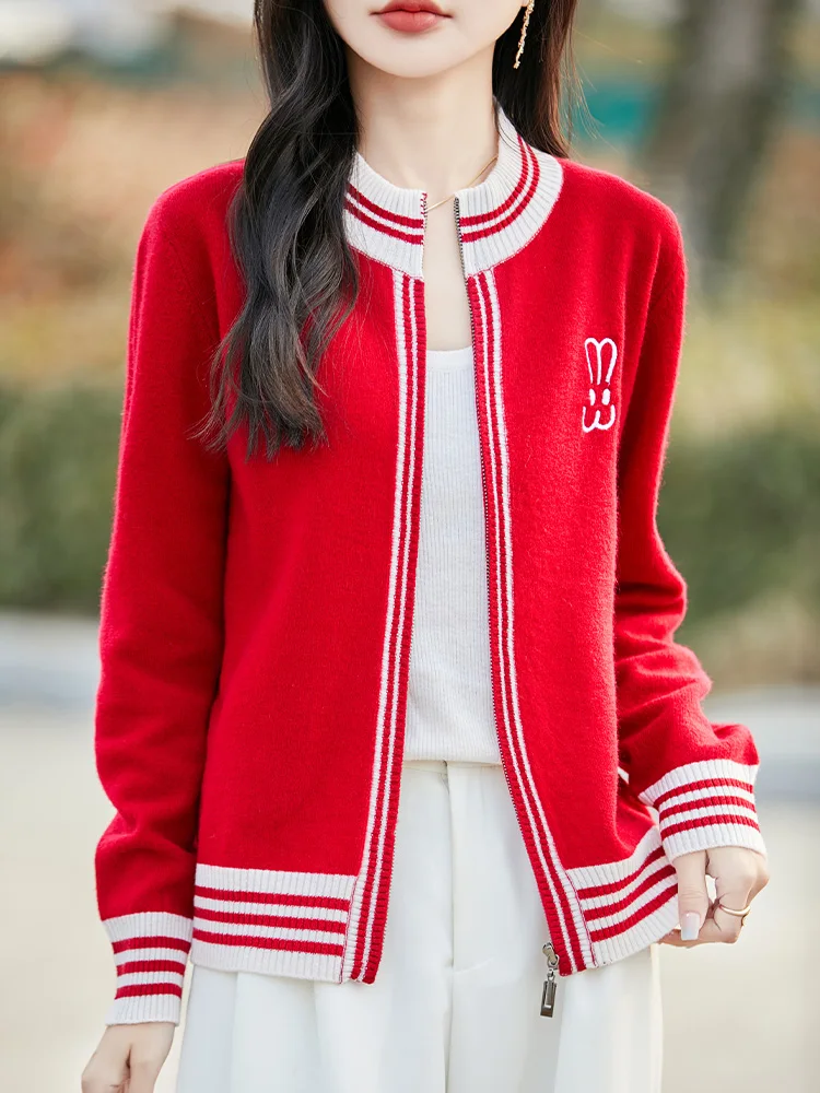 Sweter Wanita Wol Merino 100% Kasual Kardigan Rajutan Wanita Musim Semi Musim Gugur Atasan Pakaian Lengan Panjang Pakaian Luar Kemeja Lembut