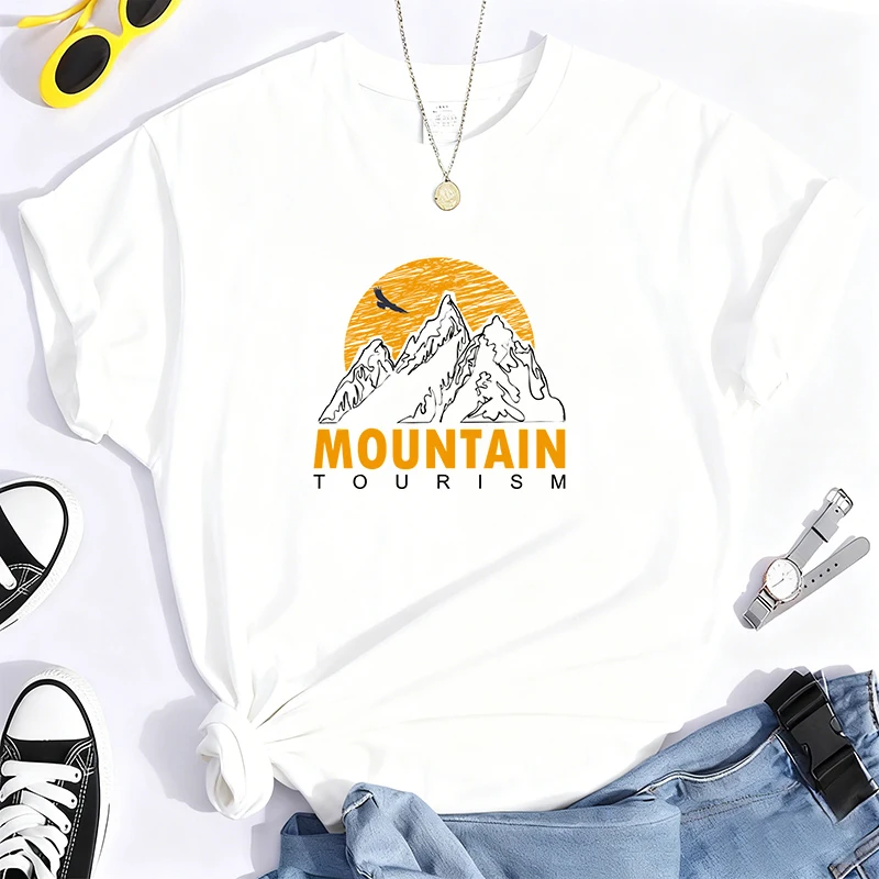 Mountain Cool Letter Print T-shirt Unisex Fashion Casual Cotton T-shirts Summer Short Sleeve T Shirts Streetwear Women T Shirts