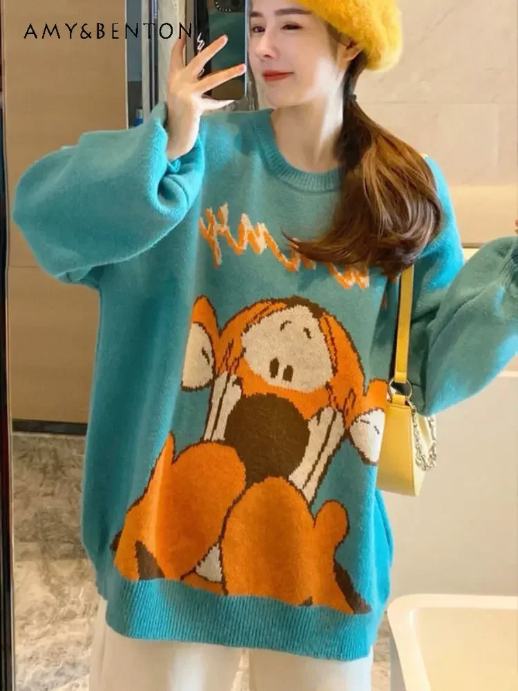 New Sweet Sweaters Female Cartoon Pattern Loose All-Matching Pullovers Sweater Women Fashion Trend Knitted Sweater Jacket Ladies