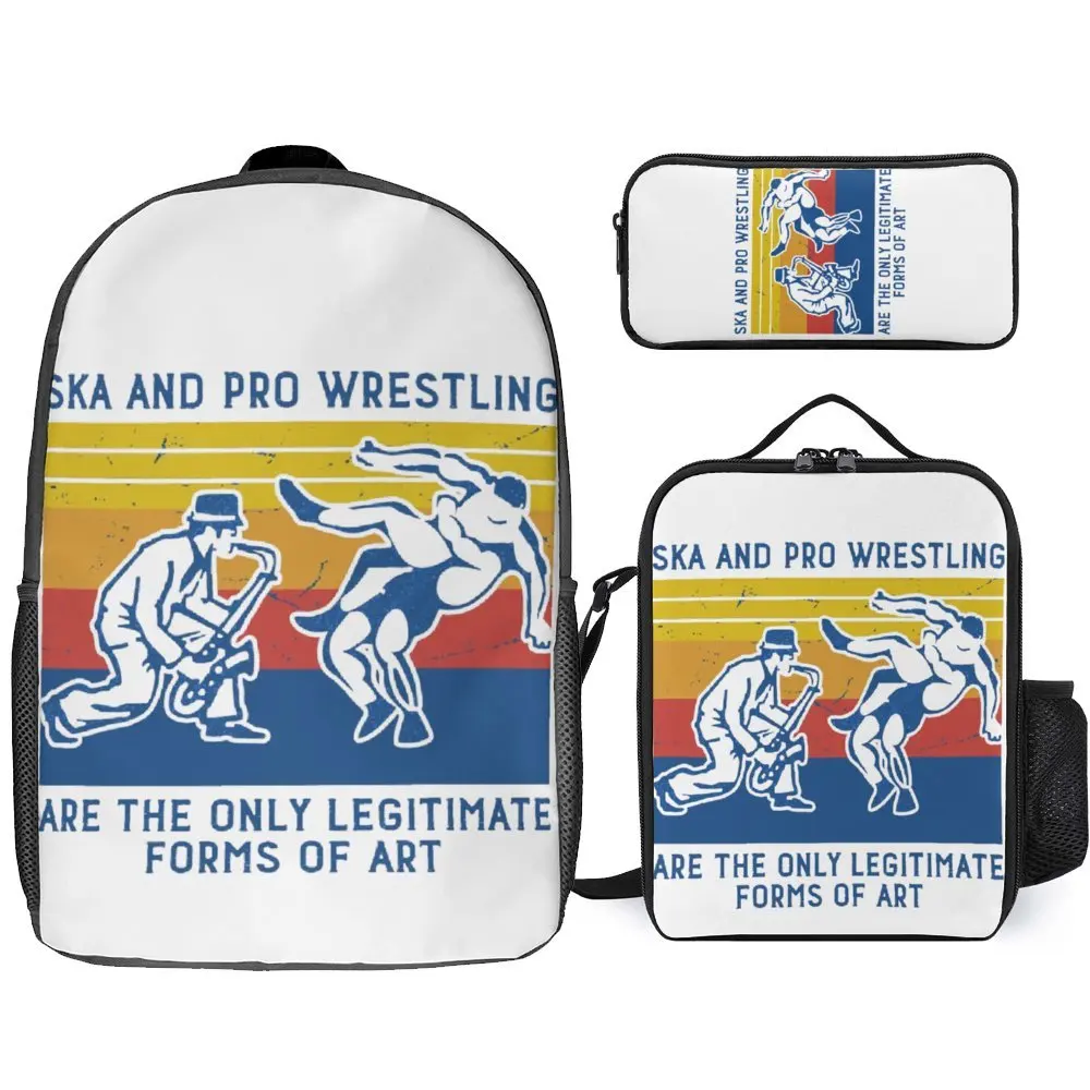 3 in 1 Set 17 Inch Backpack Lunch Bag Pen Bag Retro Vintage Ska And Pro Wrestling Are The Lasting Field Pack Comfortable Sports