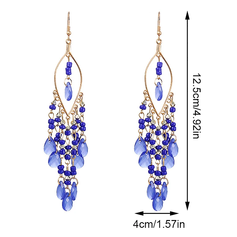 Bohemian Ethnic Style Long Earrings For Women Girls Vintage Colorful Crystal Tassel Dangle Drop Earrings Fashion Party Jewelry