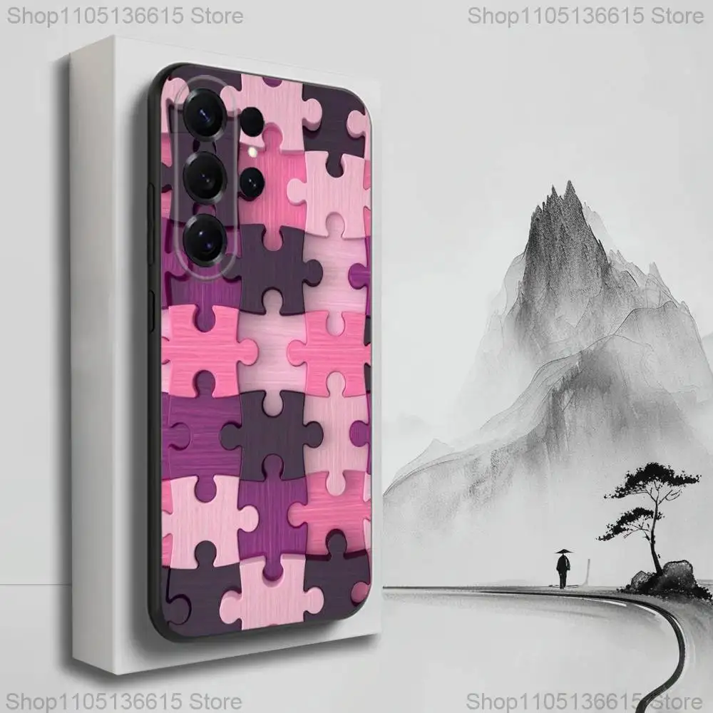 Interesante funda de teléfono con rompecabezas artístico para Samsung S25,S24,S23,S22,S21,S20,S10,Ultra,Plus,Lite,FE, funda negra de silicona suave