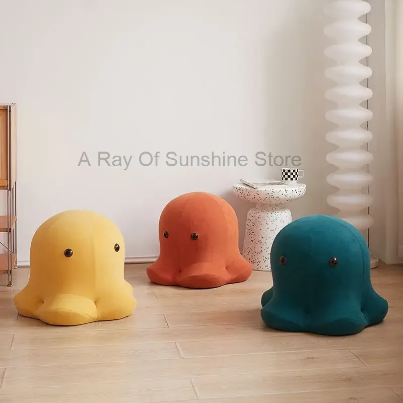 Cute Octopus Stool Cartoon Animal Pouf Ottoman Low Stool Circular Footrest for Living Room Bedroom 50*43*38cm