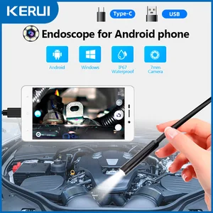 KERUI TYPE-C Connector Endoscope Camera for Android Phone PC OTG Industrial Endoscope Mini Camera for Pipeline Inspection 7MM