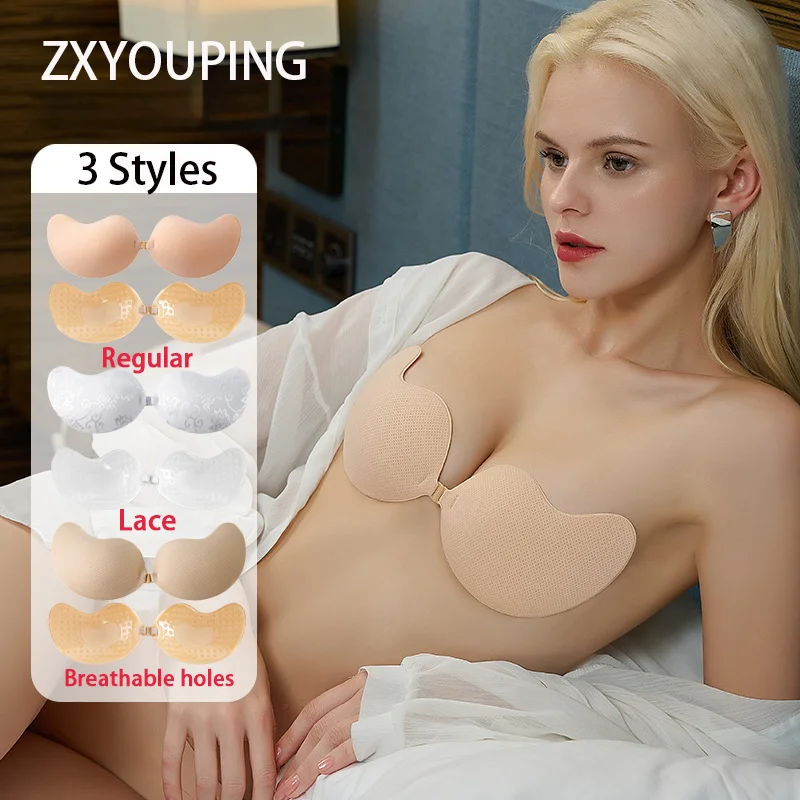 

Women Silicone Chest Stickers Lace Nipple Bra Push Up Adhesive Breathable Hole Nipple Cover Self-Adhesive Reusable Strapless Bra