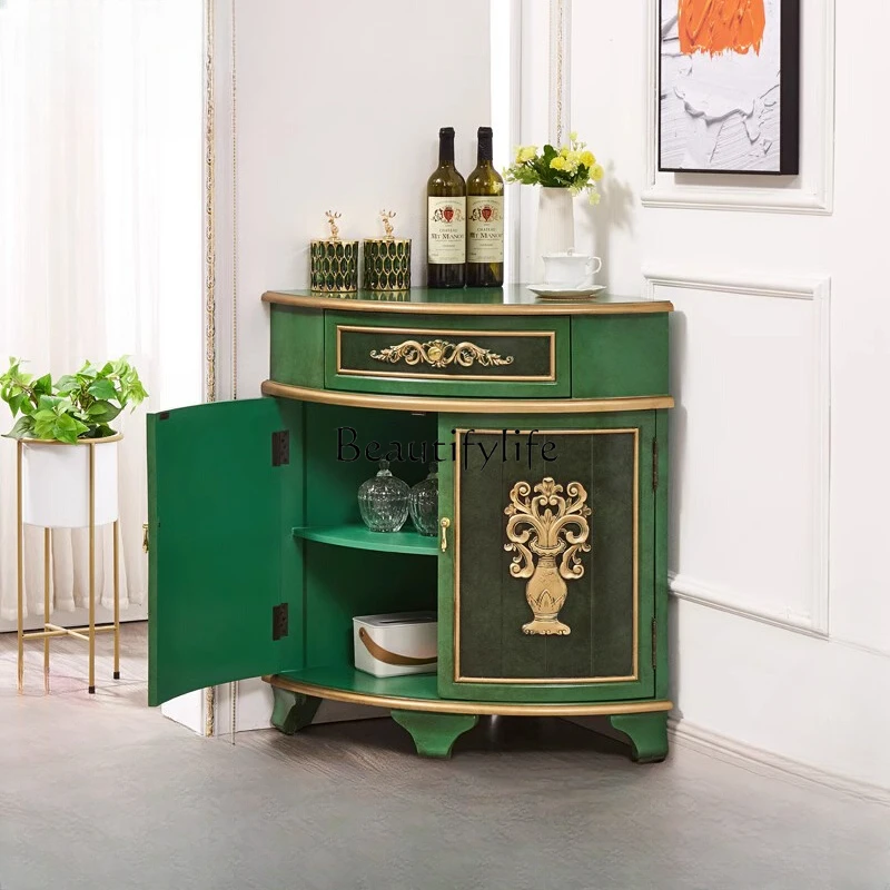 Golden French Style Corner Cabinet Wine Cabinet Right Angle Triangle Corner Cabinet Living Room Furniture Locker