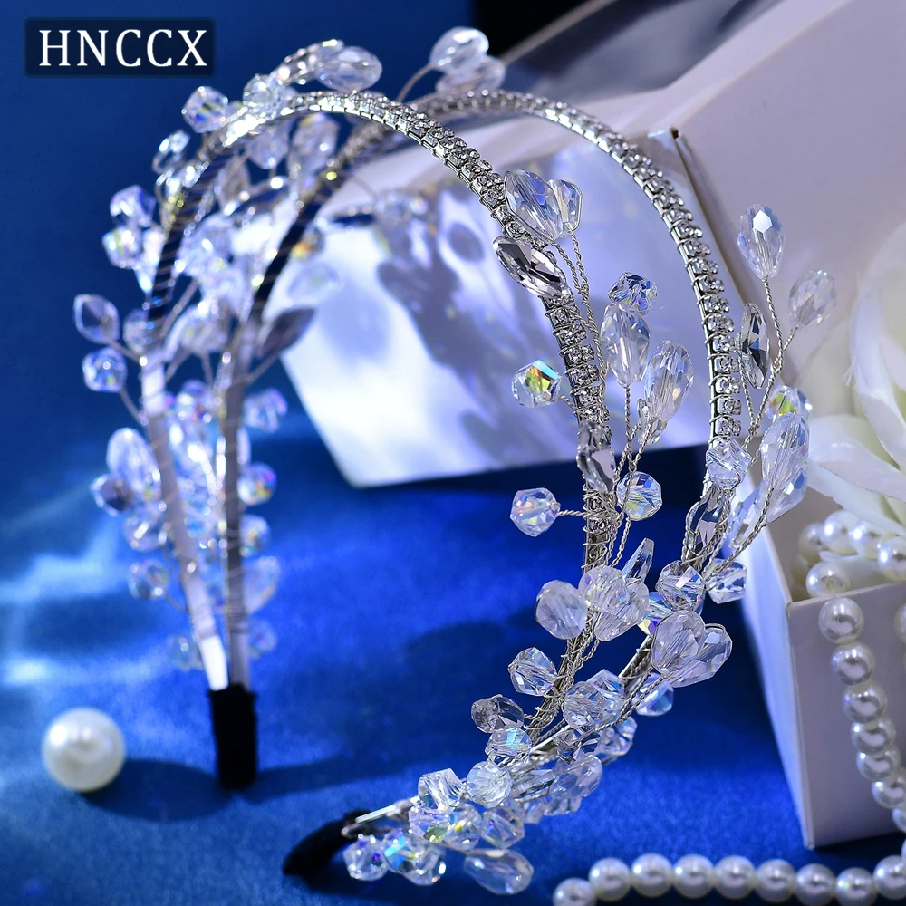 HNCCX Double Layered Crystal Headband Bridal Hair Hoop Elegant Women Sparkling Wedding Headband Handmade Party Headband CP690