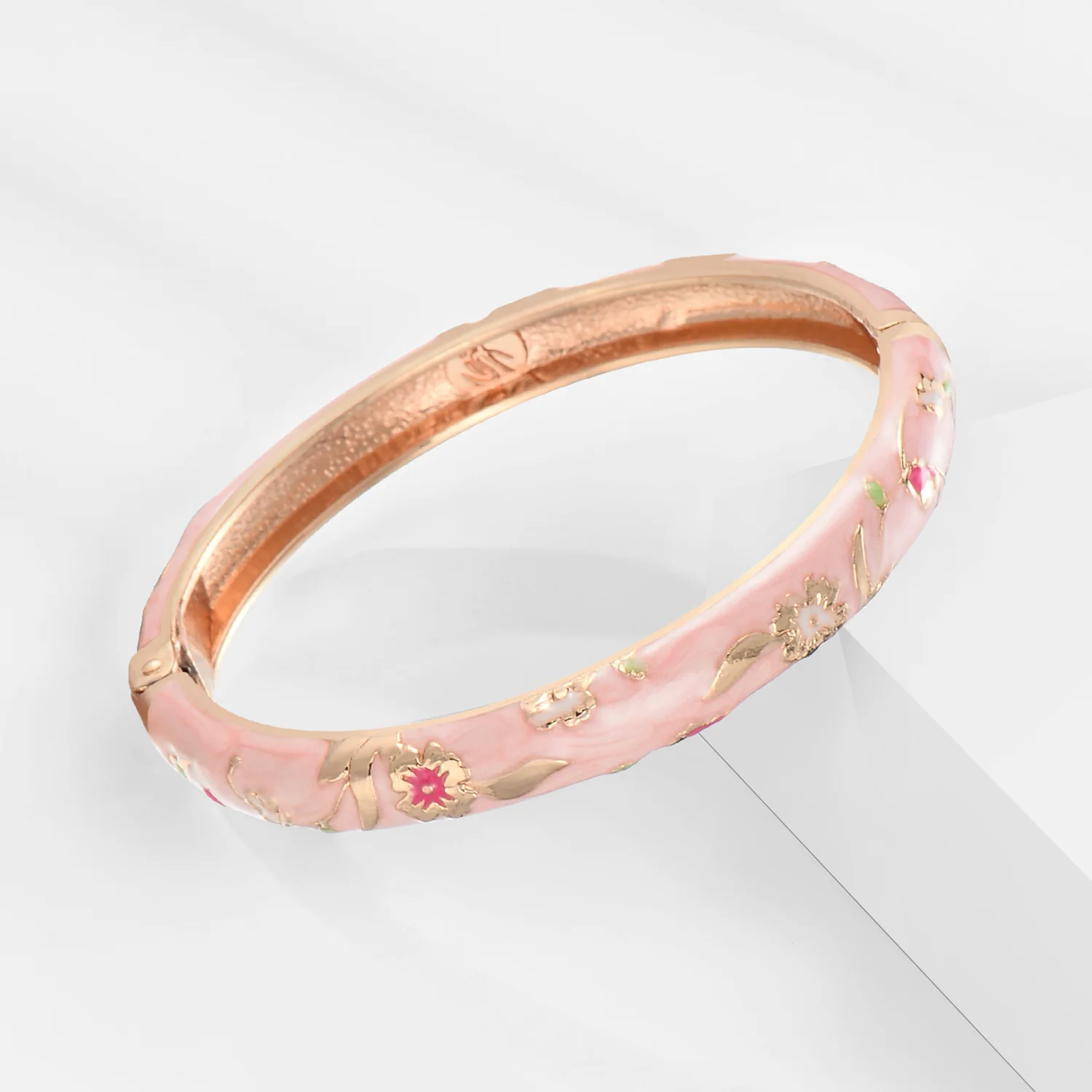 Women\'s Bracelets Set Bangle On Hand Hinge Enamel Cloisonne Bangles For Women Pink Vintage Birthday Gift For Mother