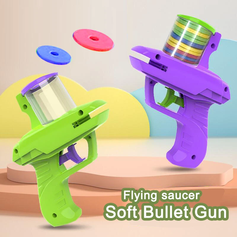 Carrot Gun Shooting Saucer Disc Toy Soft Bullet Foam Disc Launcher Gun Flying Shooter Pistol Kids Outdoor Game Toy