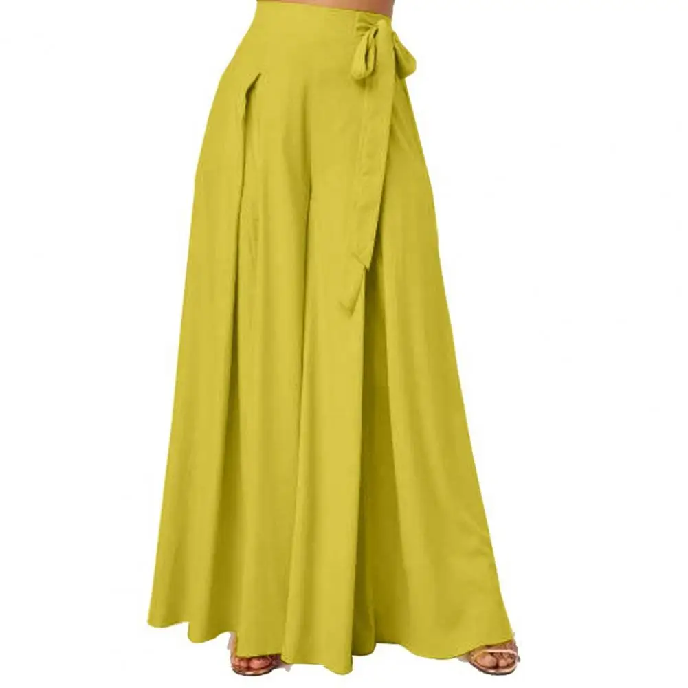 Comfortable Loose Fit Pants Elegant Lace-up Bow Wide Leg Pants for Women High Waist Culottes with A-big Hem Crotch