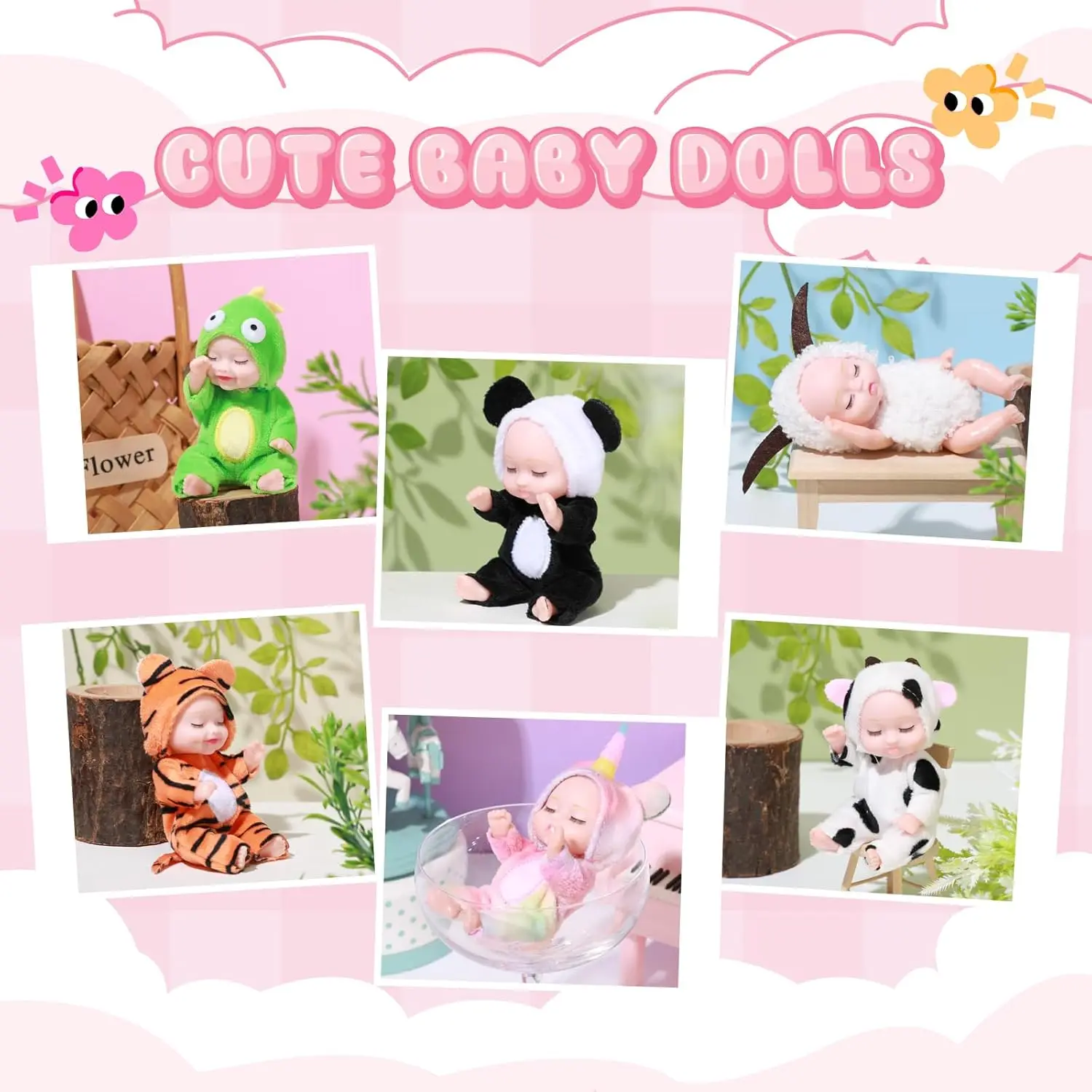 6 Piece Set Mini Baby Doll 4.6 Inch Easter Rebirth Simulation Baby Doll Birthday Bjd Doll Girl Christmas Birthday Gift Set Box