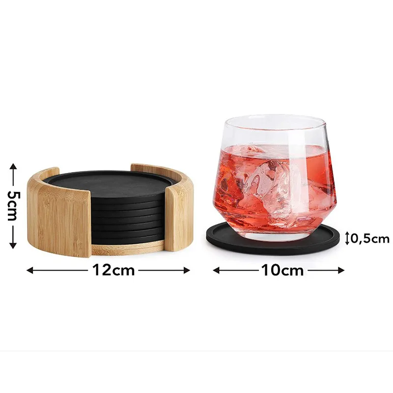 10CM Non-slip Silicone Drinking Coaster Set Holder Cup Coaster Mat Set Round Coffeee Cup Mat Set Black Tabletop for Home Office