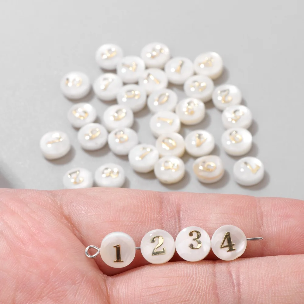 Natural 8mm White Mother Of Pearl Number Digits Letter Shell Beads For Jewellery Making Diy Bracelet Necklace Alphabet Beads