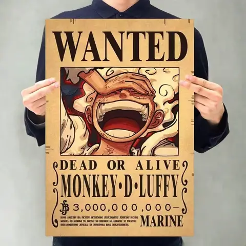 애니메이션 피규어 원피스 기어 5 Luffy Sun God Nika Bounty Wanted 포스터 Law Kid 빈티지 거실 벽 장식 스티커 완구